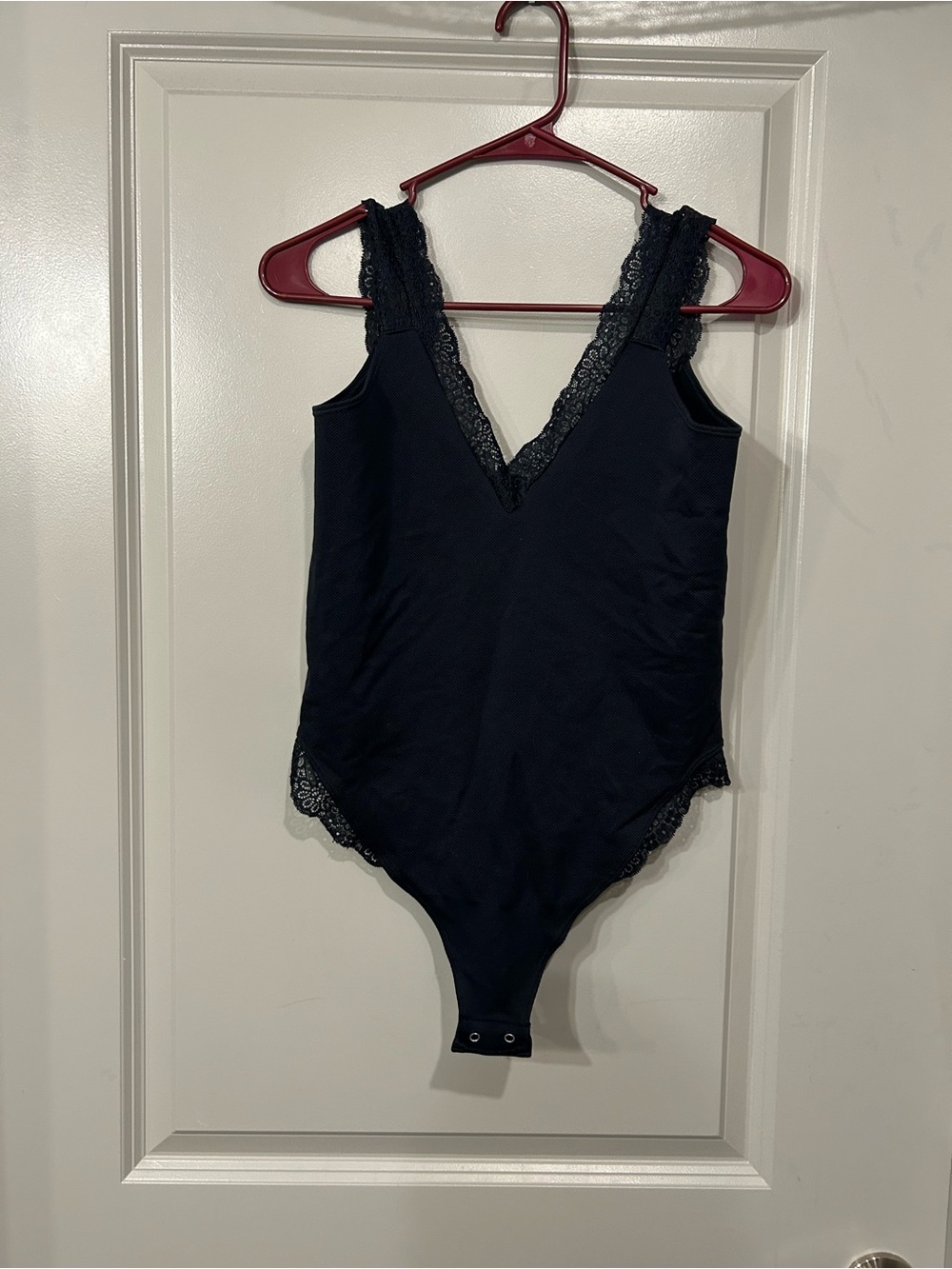 Anthropologie Black Lace-Trim V-Neck Bodysuit